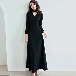 Casual Dresses Black Party Elegant Long Dress Women 2024 Solid Sleeve Slim Simple Formal Night Gown Vestidos