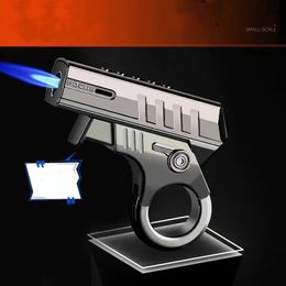 Metal Creative Machinery Pistol Lighter Trendy Play Decompression Windproof Jet Torch Gas Lighter Fun Blue Flame Cigar Lighters