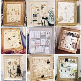 Jewellery Pouches Earrings Ear Studs Holder Po Frame Wooden Earring Display Showcase Organiser Stand Storage Rack Decor