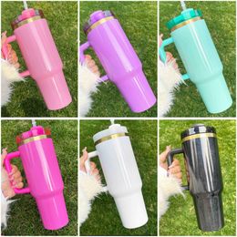 ready to ship 40oz multi Colour shimmer gold stainless steel travel tumbler water bottle quencher thermos with straw and removable handle for sublimation and laser