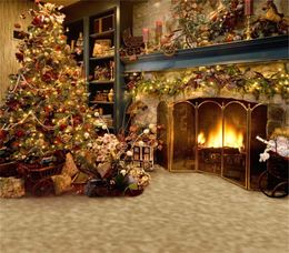 Indoor Fireplace Pography Backdrops Christmas Tree Decorated Family Gifts Children Kid Holiday Studio Po Shoot Background Vi1444777