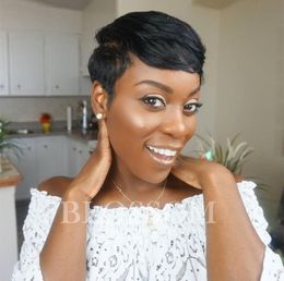 Chic Pixie Cut Natural Black Short human hair Wigs Hairstyle Cheap Brazilian Virgin Remy cut Hair Wigs for Black Women5673103