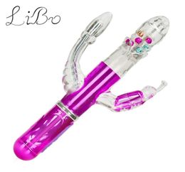 LIBO NEW Three Fork Vibrator Rotate Telescopic Dildo Soft Silicone Vibrating Dildos USB Rechargeable Vagina Sex Toys For Women S183726155