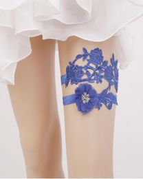 Sell Royal Blue 2 PieceSet Lace Bridal Garters Bridal Accessories with Handmade Flowers for Wedding Party3876229
