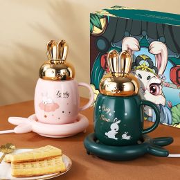 Tools New Smart Thermostatic Coaster Cute Rabbit Mug Warmer Set Cup Heating Pad Home Office Gift Coffee Mug Warmer Water Heater