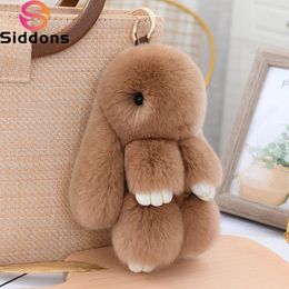 Luxury 15cm Real Rex Rabbit Fur Keychain Lovely Play Dead Key Ring Girls Bag Decoration Emo Jewellery Accessories Gifts 240223