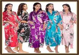 Women Dresses Undergarments Sleepwear Silk Floral Printing Robe Single Short Kimono Bathrobe Cardigan Dressing Night Gowns 6692405