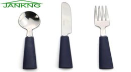 JANKNG 3Pieces Stainless Steel Dinnerware Set Kids Matte Blue Handle Fork Knife Cutlery Set Dinner Silverware Tableware for 13201463