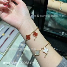 Designer Jewelry Luxury Bracelet VanCA Clover Necklace V Gold Plated 18K Rose Gold Natural Red and White Agate Jade Marrow Five Flower Bracelet
