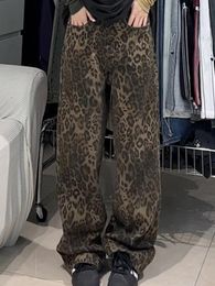 Women's Jeans Leopard For Women Denim Pants High Waisted Baggy Y2k Loose Streetwear Straight Cargo Fashion Full Length