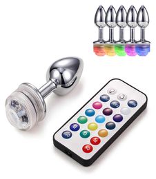 Metal Anal Plug Remote Control Discoloration LED Light Anal Beads Prostate Massager Butt Plugs Sex Toys For Men Women6837569