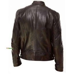 2021 Autumn Male Leather Jacket Plus Size Black Brown Mens Stand Collar Coats Leather Biker Jackets Motorcycle Leather Jacket 396