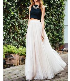 Maxi Long White Tulle Mesh Skirts For Women Elastic High Waist Lolita Elegant Girls Juniors Prom Party Saias Jupe Clothes Faldas Y9140397