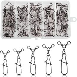 Tools 50PCS Three Way Fishing Swivels with Snaps Cross Line Snap Swivels Kit 3 Way TTurn Swivel Saltwater Fishing Lure Connectors