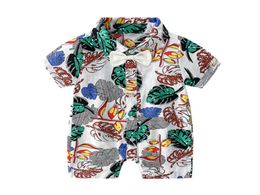 Hawaii Beach Style Boys Casual Romper INS Summer Leaf Printed Short Sleeve Kids Jumpsuit Fashion Lapel Bow Tie Toddler Onesie Y1701494895
