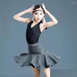 Stage Wear Latin Dance Dress Girl Spring/Summer Split V-Neck Childrens Practise Suit Rumba Chacha Performance Top And Skirt Drop Del Dh0Y3