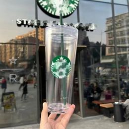 Designer Double Layers Plastic Mugs TGREE COLORS To Choose Multipurpose Logo Printed European Style Water Cup with Straw 475ml and 710ml