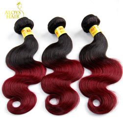 Ombre Malaysian Human Hair Extensions 2 Two Toned 1B99J Burgundy Red Grade 8A Malaysian Body Wave Virgin Hair Weave Wavy 9543760