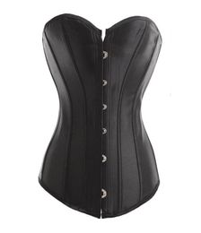 Sexy Women Black Strapless Satin Boned Corset Top Overbust Bustier Steel Front And Lace up Back 81986771933