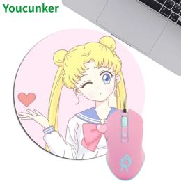 Mice Youcunker Pink Computer Mouse Wired Backlit Game Mouse Optical Cute Sailor Moon Mause Girl Women Silent Mice 2400DPI For Laptop