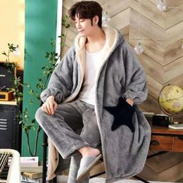 Men's Sleepwear Men Fashion Soft Pijama Sets Coral Fleece Nightgown Winter Robe Thicken Warm Bathrobe Hooded Home Clothes Male Cosy