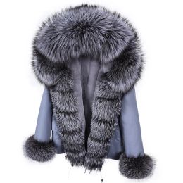 Fur MAOMAOKONG Winter Luxury Jacket Women Real Fox Fur Coat Big Natural Raccoon Fur Collar Hood Thick Warm Short Parkas Streetwear