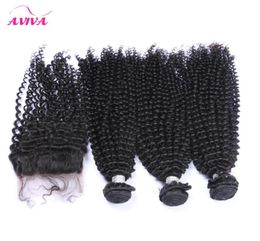 4PcsLot Peruvian Kinky Curly Virgin Hair Weaves With Closure Unprocessed Peruvian Deep Curly Human Hair Bundles Add Top Lace Clos7126120