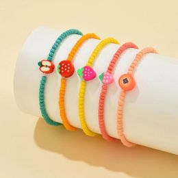 Strand 5pcs Cute Soft Clay Fruits Colourful Handmade Beads Beaded Bracelet Set Exquisite Holiday Birthday Gift For Girls Friends