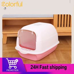 Boxes New Fully Enclosed Cat Litter Box With Shovel Pet Litter Box Large Capacity Cat Toilet Litter Box Closed Sandbox Pets Supplies