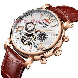 KINYUED custom dropshipping luxury reloj wristwatches automatic skeleton mechanical tourbillion watch