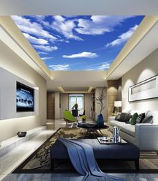 3d stereoscopic HD blue sky and white clouds sky ceiling wallpaper5950291