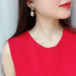 Elegant S925 stamp silver pin Needle Vintage deluxe Unique oval dangle diamond letter pearl drop earrings girl women gold brass lo285i