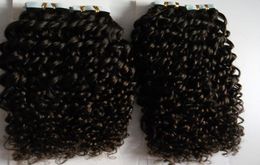 Mongolian Kinky Curly Tape in Hair Extensions 200g Afro Kinky Curly Remy Hair On Adhesives Tape PU Skin Weft Invisible 80PCS8457809