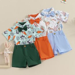 Clothing Sets 1-4Y Toddler Boys Easter Day Outfits Carrot Print Bowtie Short Sleeve Shirts Tops Shorts 2Pcs Summer Clothes Set