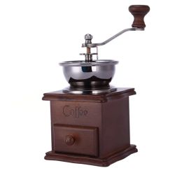 Tools Manual Coffee Grinder Manual Coffee Maker Antique Appearance Coffee Grinder Mini Stainless Steel Wooden Base Coffee Bean Grinder