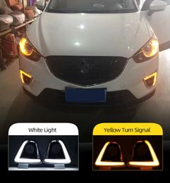 1 Set Turn Signal style 12V led car drl daytime running lights with fog lamp hole for Mazda cx5 cx5 cx 5 2012 2013 2014 2015 20165135459