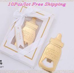 10 Pieceslot baby souvenirs of Baby bottle shaped bottle opener for birthday gift and gold themed the baby shower favors7942313