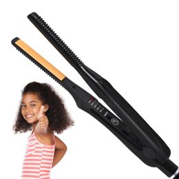 Flat Iron Hair Straightener Professional Styler Smoothing Iron Comb Curling Brush 2 in 1 Men Beard Straightening Iron 240226