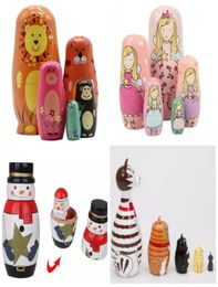 5pcsset Handmade Painting Craft Snowman Santa Claus Wooden Animal Paint Nesting Doll Matryoshka Russian Toy Home Decoration Chris8156770