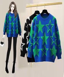 Women039s Sweaters Star Embroidery Oversized Sweater Fashion Colour Block Flocking Pullover Loose All Match Thick Warm Clothes T6490181