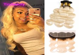 Brazilian Virgin Hair Extensions 3 Bundles With 13X4 Lace Frontal 1B613 Blonde Human Hair 1B 613 Color Body Wave 1026inch8997389