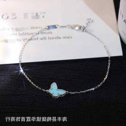 Designer Jewelry Luxury Bracelet VanCA Clover Blue Turquoise White Fritillaria Plated 18K Rose Gold Butterfly Bracelet Live Broadcast