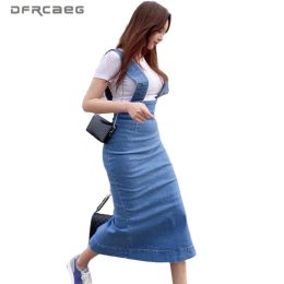 Skirt Streetwear Women Suspender Long Skirts Jeans 2024 Summer Sexy Split Casual Slim Denim Strap Jumpsuit Skrits Femme Saia Longas