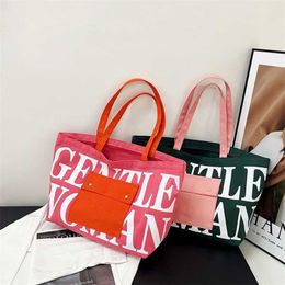 Canvas Bags Gentle Woman Large Capacity Letter Printed Handheld Tote Bag Colour Block Shoulder