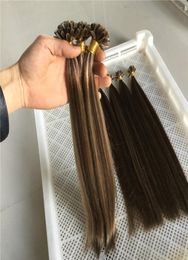 Peruvian Virgin Human Hair Silk Straight Pinao Color4613 Nail U Tip Hair Extensions 1gs 100slot Prebonded U Tip Remy Hair9180484