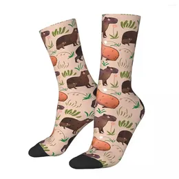 Men's Socks Capybara Cute Green And Brown Animal Illustration Pattern Men Women Outdoor Novelty Spring Summer Autumn Winter Stockings