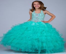 Sexy Jade Little Rosie Girls Pageant Dresses Halter Backless Ball Gown Tiered Flower Girl Dreses Wedding Prom Junior Bridesmiad Dr9800501