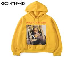 GONTHWID Funny Mona Lisa Smoking Print Fleece Hoodies Pullover Hooded Sweatshirts Harajuku Hip Hop Streetwear Hoodie Casual Tops V4341063