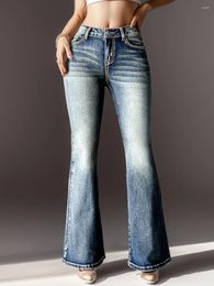 Women's Jeans 2024 Retro High Stretch For Women Fashion Slim Flared Pants Pocket Embroidered Denim Trouser Female Casual Flare