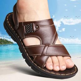 Sandals 2024 Summer Father Shoes Beach Casual Fashion Versatile Leather Slippers Dual-use For Men